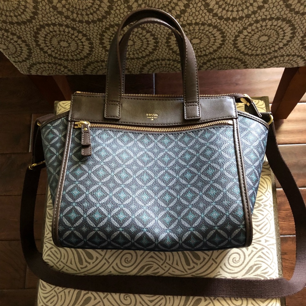 Fossil leather trim handbag